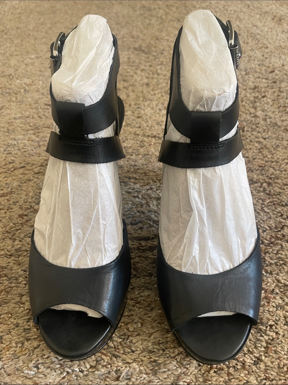 Lauren Ralph Lauren Black Leather Open-Toe Ankle-Strap Heels